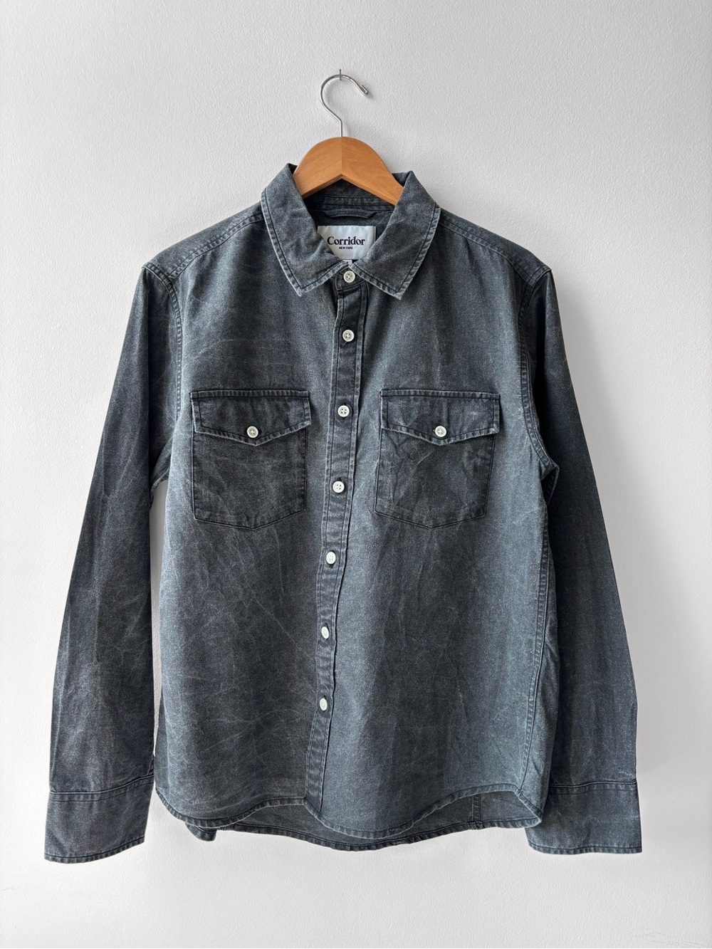 Corridor Pigment Dye Canvas Long Sleeve Shirt - Black - Medium
